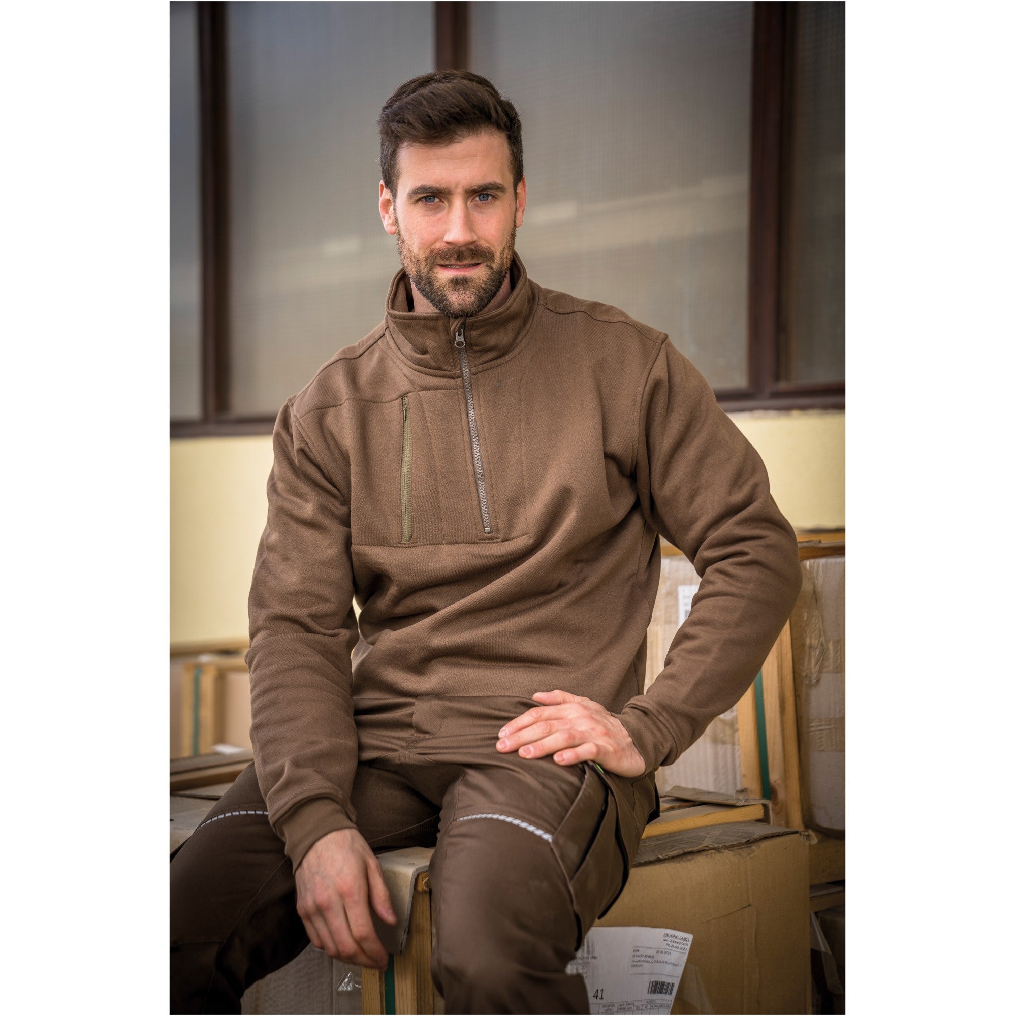 Zip-Sweater Flex Line - Haselnuss