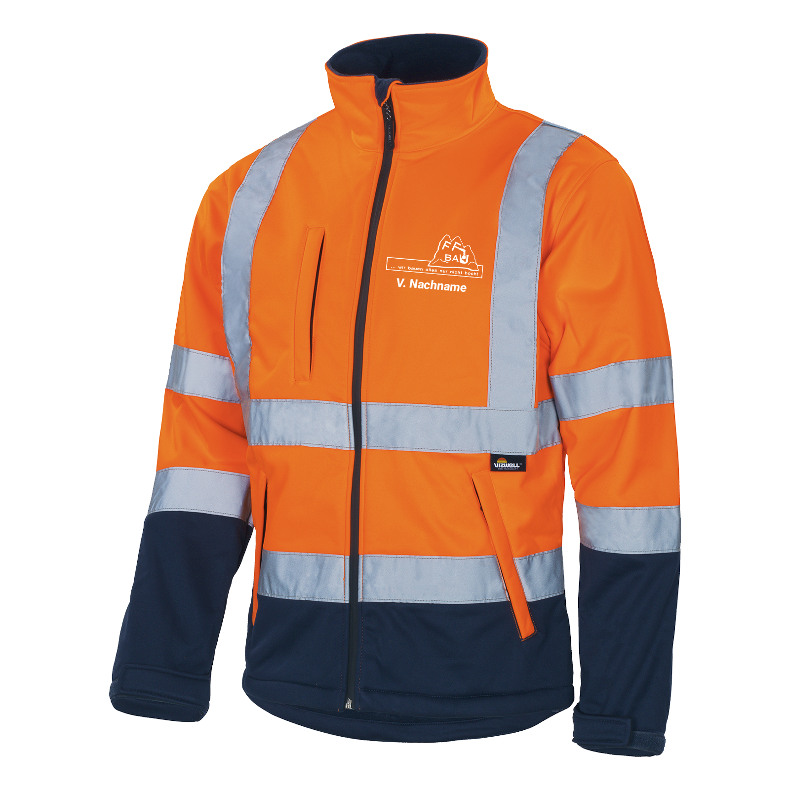 Vizwell Softshelljacke Leuchtorange-marine FF-Bau e.K.